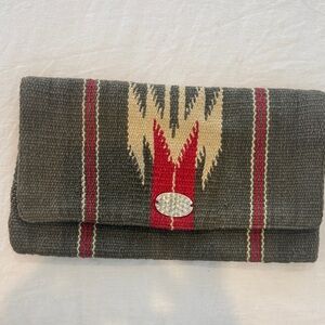 Khaki Green and Red Woven Clutch